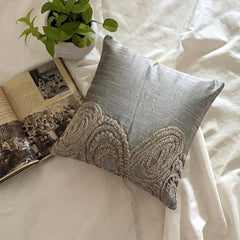 Silver Jute - Silver Art Silk Throw Pillow Cover