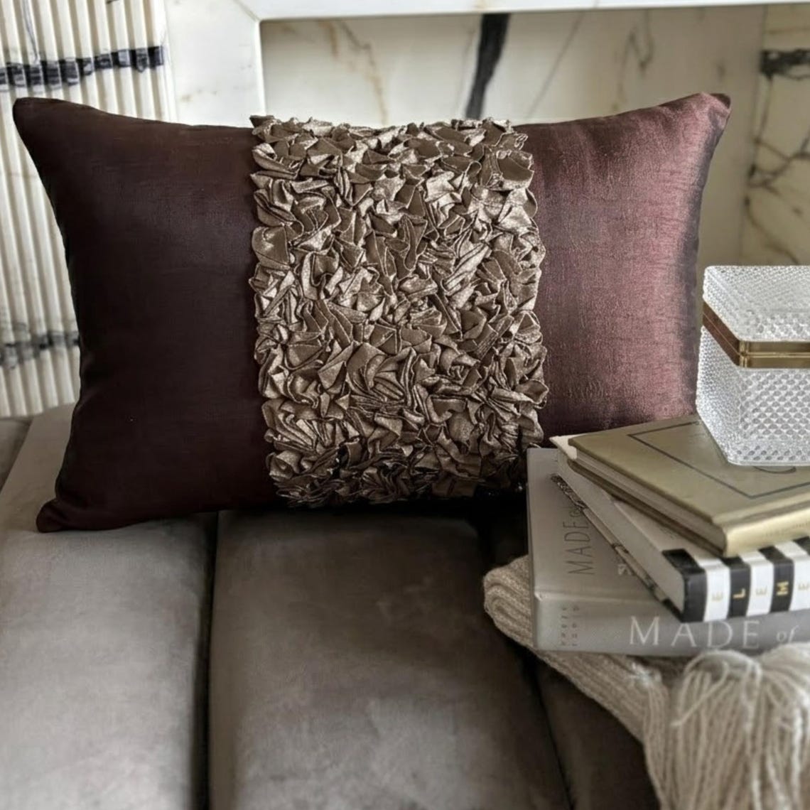 Chocolate Cream - Art Silk Chocolate Brown Decorative Lumbar Pillow Cover