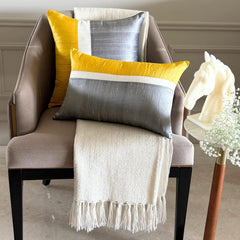 Plush Yellow Silk - Yellow Silk Lumbar Pillow Cover