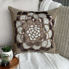 Brown Wildflower - Brown Art Silk Throw Pillow Cover