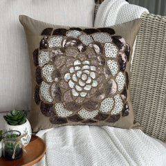 Brown Wildflower - Brown Art Silk Decorative Euro Sham