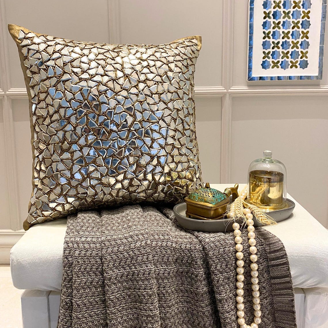 Shimmering Gold Sequins Decorative Euro Sham