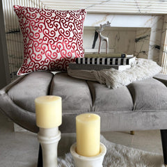Cayenne Red Scrolls - Cayenne Red Burnout Velvet Throw Pillow Cover