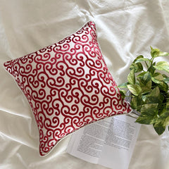 Cayenne Red Scrolls - Cayenne Red Burnout Velvet Throw Pillow Cover