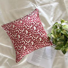 Cayenne Red Scrolls - Cayenne Red Burnout Velvet Decorative Euro Sham