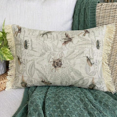 Night Crawlers - Beige Cotton Decorative Lumbar  Cushion Cover