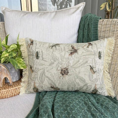 Night Crawlers - Beige Cotton Decorative Lumbar  Cushion Cover