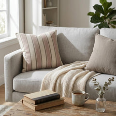 Pink Linen Lumbar Cushion Cover - Pink Terra Stripes