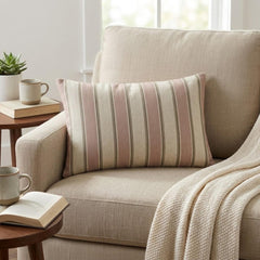Pink Linen Lumbar Cushion Cover - Pink Terra Stripes