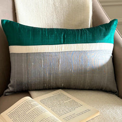 Plush Green Silk Lumbar Pillow Cover
