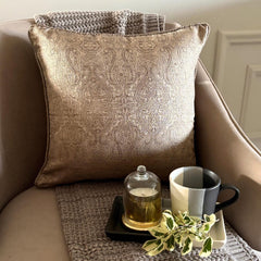 Antique Gold Jacquard Throw Cushion Cover - Golden Cascade