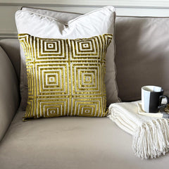 Chartreuse Green Velvet Lumbar Cushion Cover - Chartreuse Grid Lumbar