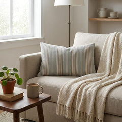 Blue Linen Lumbar Cushion Cover - Blue Haven Stripes
