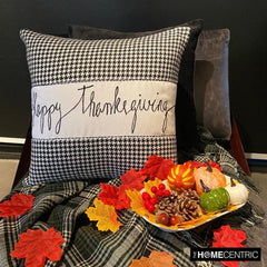 Thanksgiving - Black Jacquard Happy Thanksgiving Throw Cushion Cover