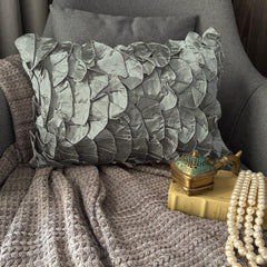Vintage Gray Ruffles - Satin Grey Decorative Lumbar Pillow Cover