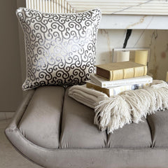 Paloma Gray Scrolls - Gray Burnout Velvet Throw Pillow Cover