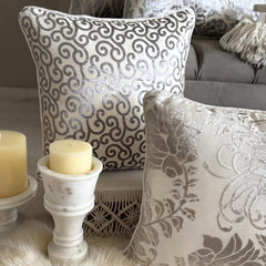 Paloma Gray Scrolls - Gray Burnout Velvet Throw Pillow Cover