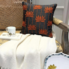 Red Lotuses - Brown Art Silk Throw Pillow Cover