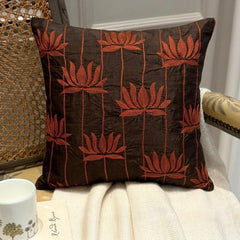 Red Lotuses Brown Throw Pillow Cover