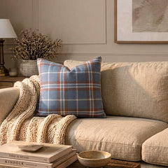 Plaidscape Blue - Blue Velvet Winter Plaid  Throw Cushion Cover