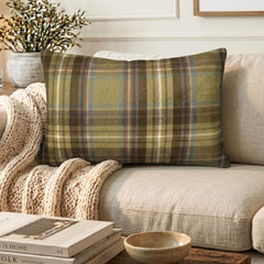 Plaidflow Olive - Green Velvet Winter Plaid Lumbar Cushion Cover