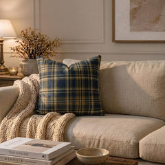 Plaidscape Navy - Navy Blue Velvet Winter Plaid  Throw Cushion Cover