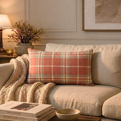 Plaidflow Terracotta - Red Velvet Winter Plaid Lumbar Cushion Cover