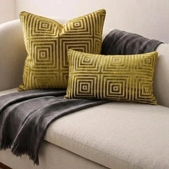 Chartreuse Grid Lumbar Cushion Cover