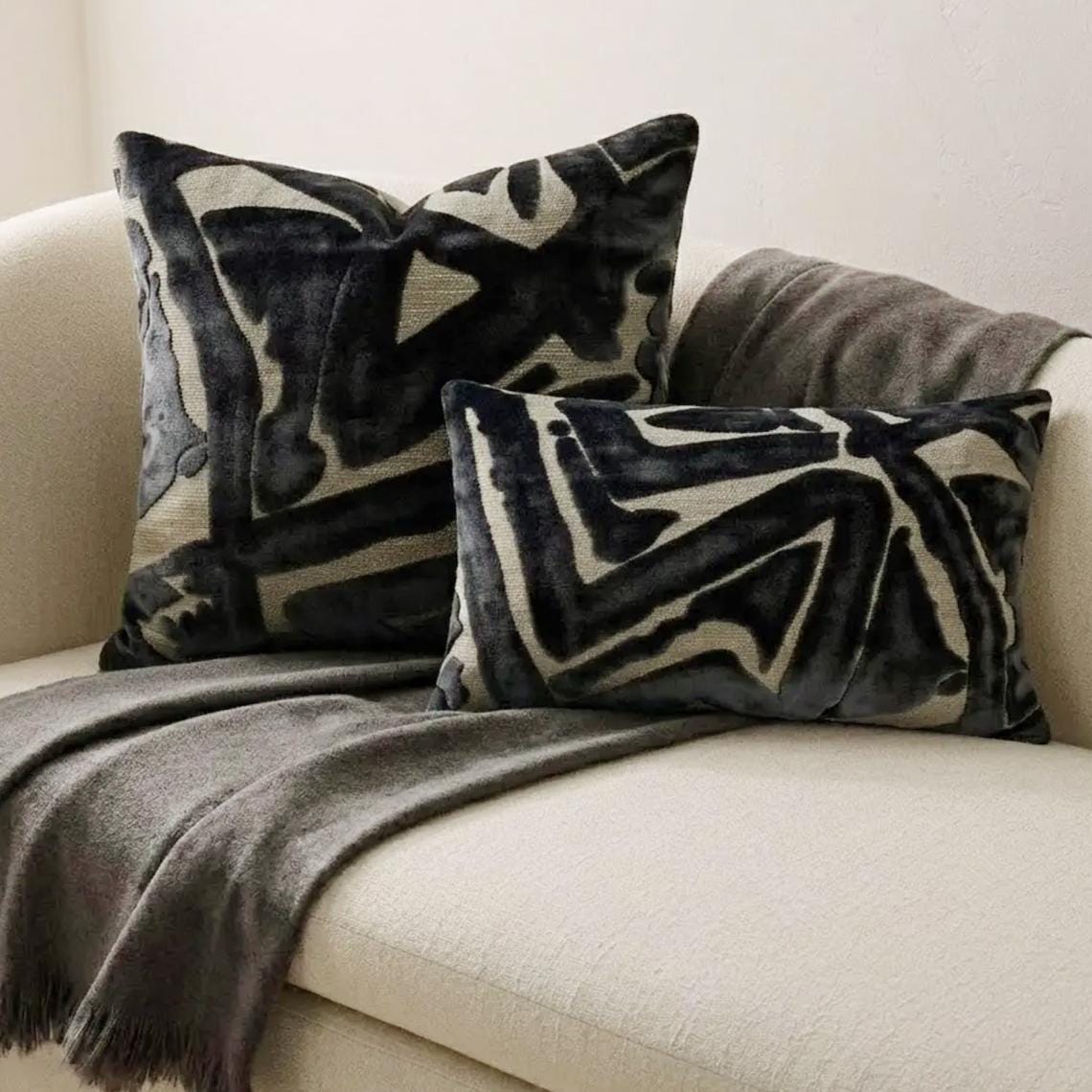 Charcoal Strokes Lumbar Cushion Cover