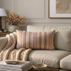 Linear Stripe Pink - Pink Velvet Christmas Stripe Oblong Lumbar Cushion Cover