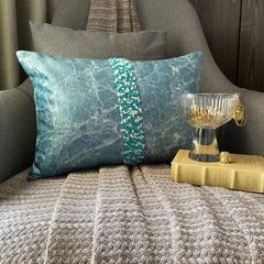 Turquoise Touchstones - Turquoise Jacquard Lumbar Cushion Cover