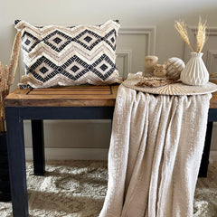 Black & Beige Jacquard Lumbar Cushion Cover - Nomad Drift