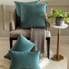 Teal Green Plain Velvet Throw Cushion Cover - Teal Green Velvet