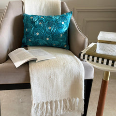 Aquamarine Roses - Art Silk Turquoise Decorative Lumbar Cushion Cover
