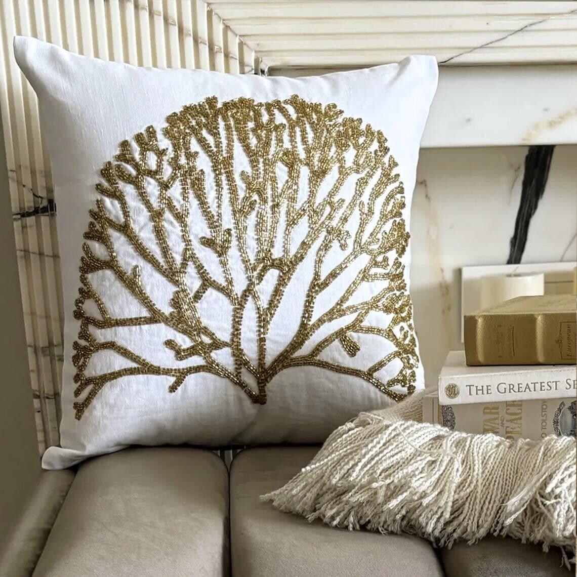 Gold Forest Tree Throw Cushion Cover