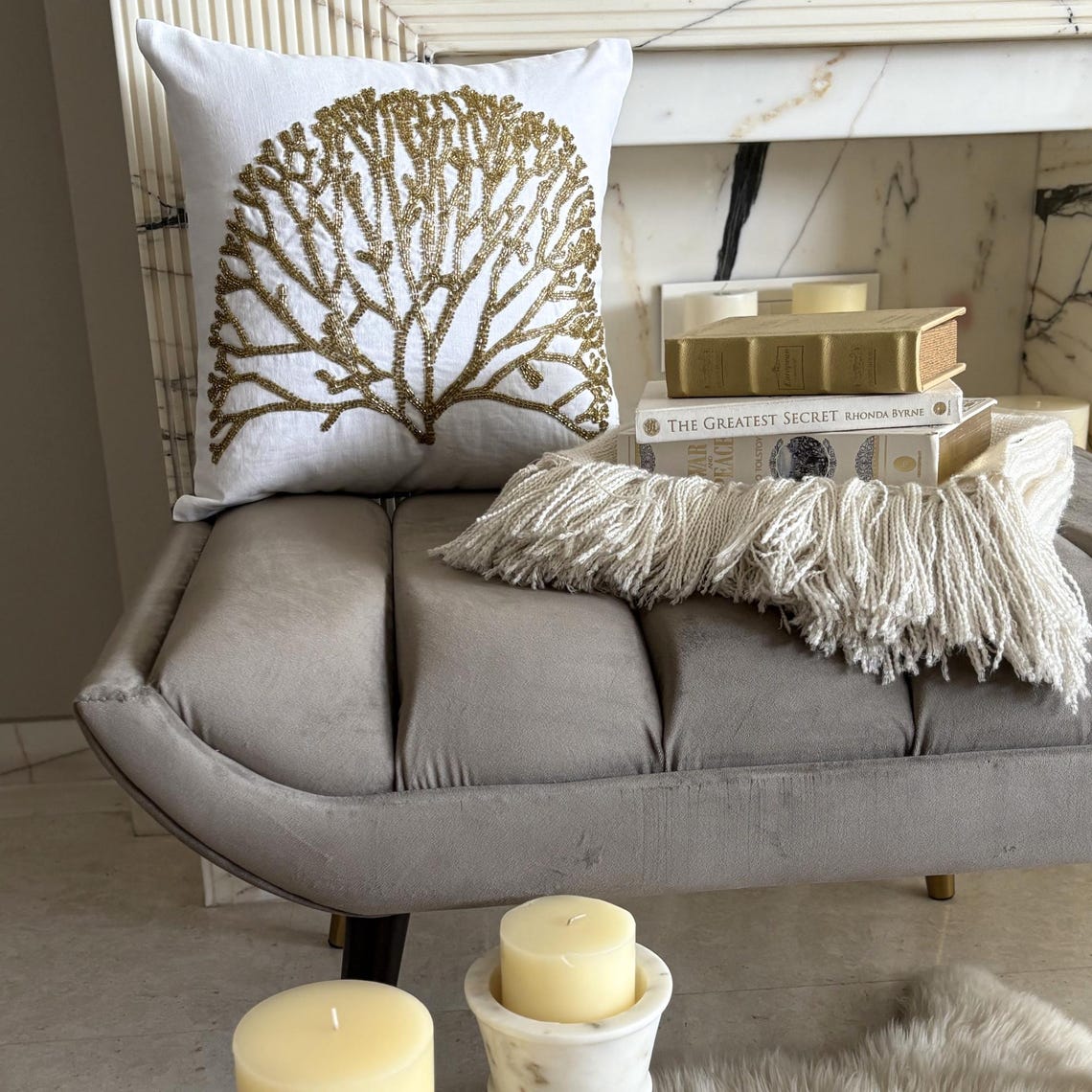 Gold Forest Tree Throw Cushion Cover