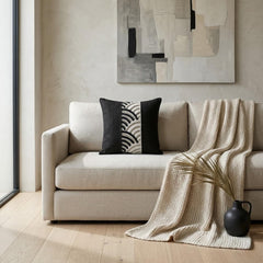 Black Linen Lumbar Cushion Cover - Black Grace