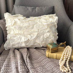 Vintage Glam Ruffles - Satin Ivory Decorative Lumbar Pillow Cover