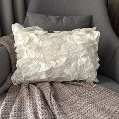 Vintage Glam Ruffles - Satin Ivory Decorative Lumbar Pillow Cover