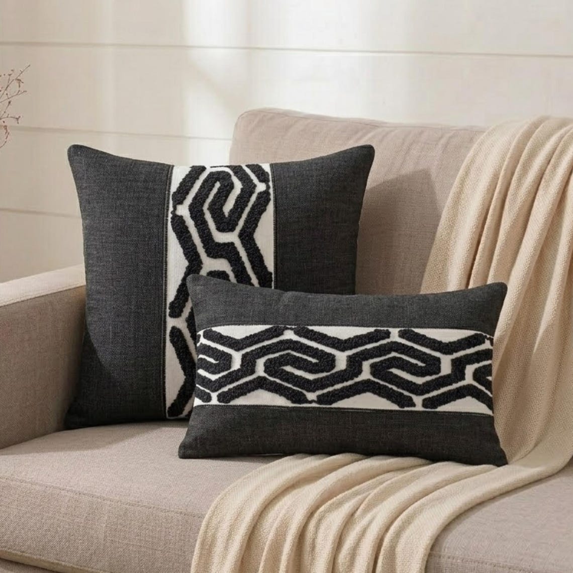 Black Labyrinth Lumbar Cushion Cover