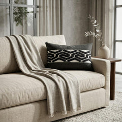 Black Linen Lumbar Cushion Cover - Black Labyrinth Lumbar
