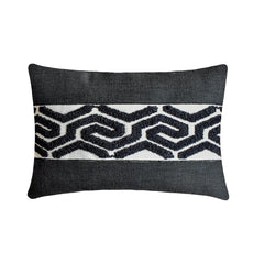 Black Linen Lumbar Cushion Cover - Black Labyrinth Lumbar