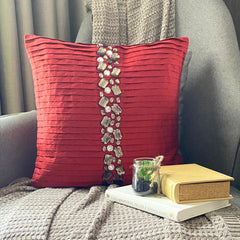 Deep Red Crystals - Red Art Silk Throw Pillow Cover