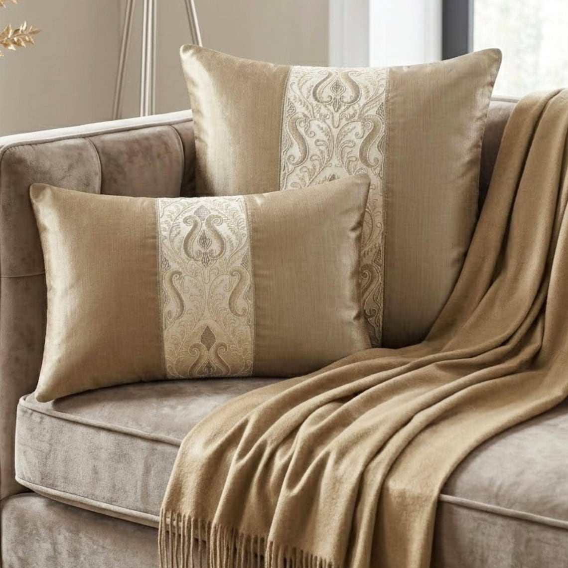 Taupe Baroque Heirloom Lumbar Cushion Cover