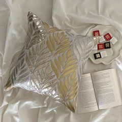 Foil Maple - Gold Faux Leather Throw Pillow Cover