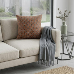 Rust & Gray Linen Lumbar Cushion Cover - Solterra Lattice Lumbar