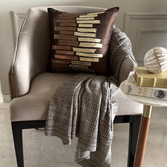 Metallic Ladder - Brown Art Silk Throw Pillow Cover