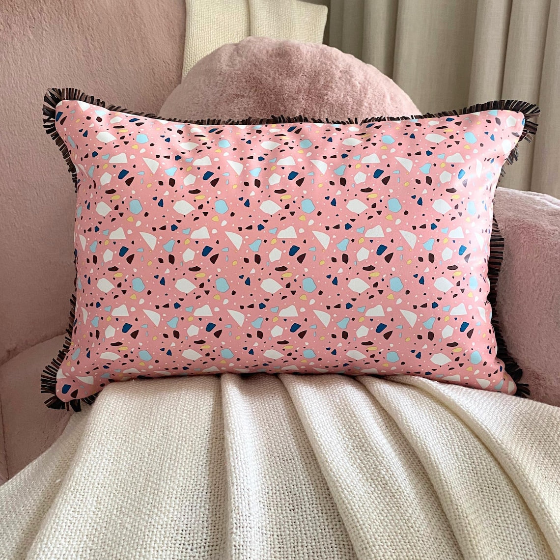 Terrazo Fun Pink Lumbar Pillow Cover
