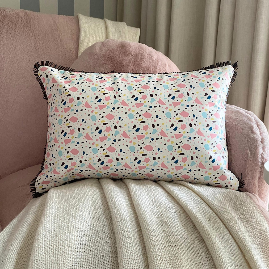 Terrazo Fun White Lumbar Pillow Cover