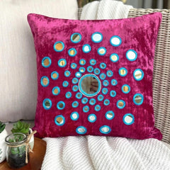 Circle Of Images - Fuchsia Pink Velvet Decorative Euro Sham